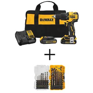 ATOMIC 20-Volt MAX Cordless Brushless Compact 1/2 in. Hammer Drill Kit with Black and Gold Drill Bit Set (21-Piece)