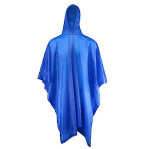 One-Size-Fits-All Blue Polyester Seamless Waterproof Rain Poncho with Hood