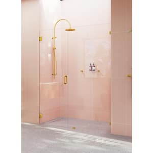 Illume 58 in. W x 78 in. H Wall Hinged Frameless Shower Door in Satin Brass Finish with Clear Glass