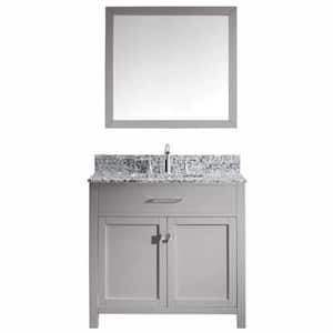 Caroline Madison 36 in. W x 22 in. D Bath Vanity in Cashmere Grey with Granite White Vanity Top and Square Sink