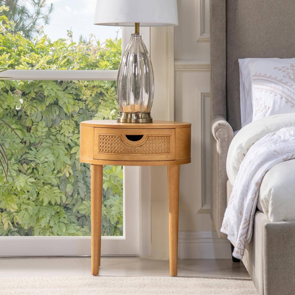 Cabana 18" Round Oak Wood Storage Accent Table