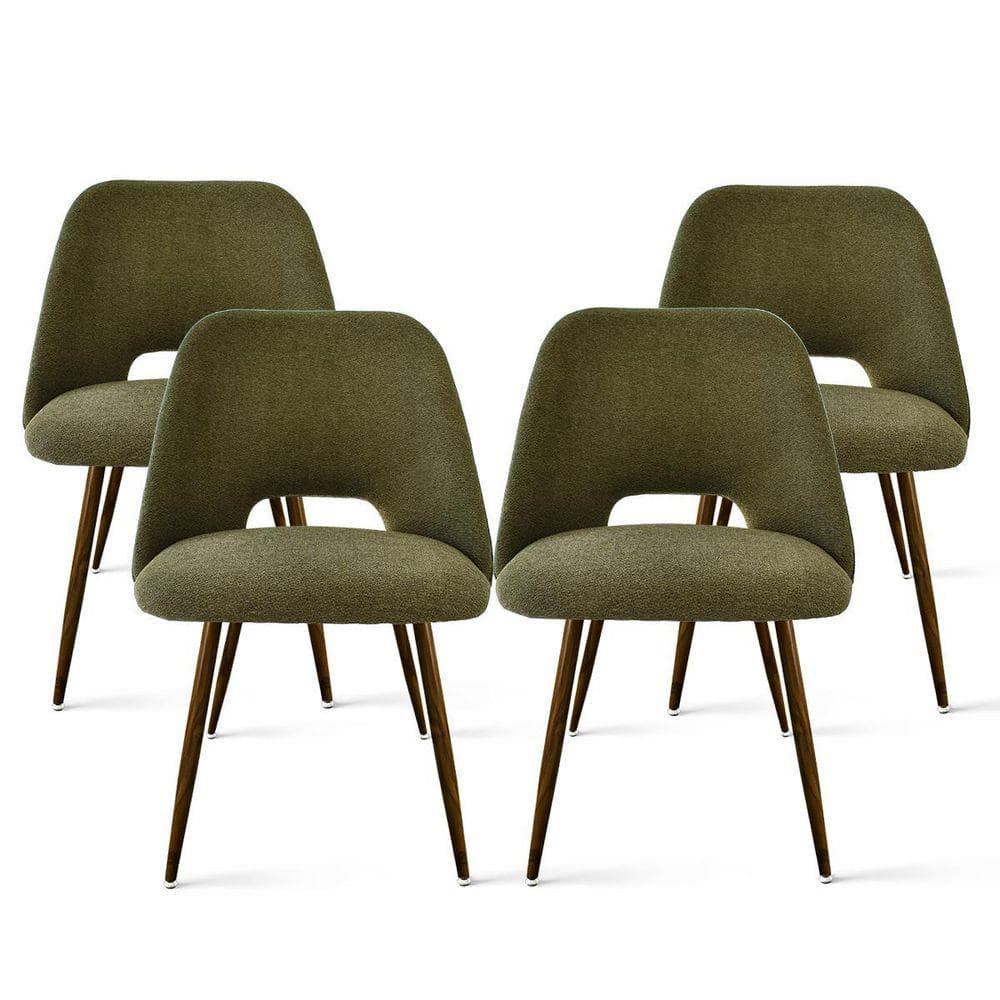 LAOTIES Upholstered Modern Cutout Back Green Dining Chair with Walnut ...