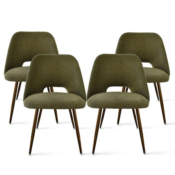 Upholstered Modern Cutout Back Green Dining Chair with Walnut Leg (Set of 4)