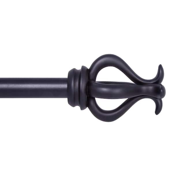 Kenney Kinsley 36 in. - 66 in. Adjustable Single Curtain Rod 3/4 in. Diameter in Black with Scroll Finials