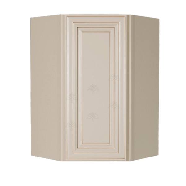 LIFEART CABINETRY Princeton Assembled 24 in. x 36 in. x 15 in. Wall Diagonal Corner Cabinet with 2 Doors 2 Shelves in Creamy White Glazed