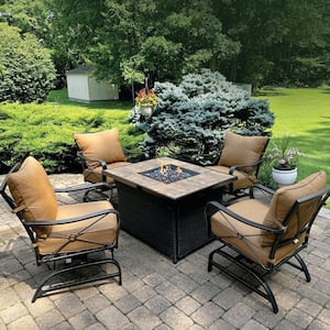 Summer Nights 5-Piece Metal Patio Fire Pit Set with Terracotta Cushions