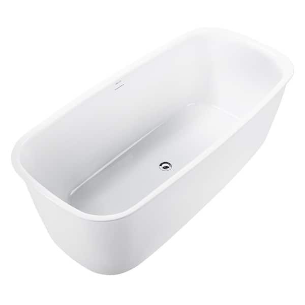 EPOWP 63 in. Acrylic Freestanding Flatbottom Non-Whirlpool Bathtub in White