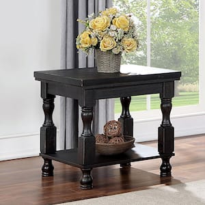 Heavenly 24 in. Antique Black Square Wood End Table with Shelf