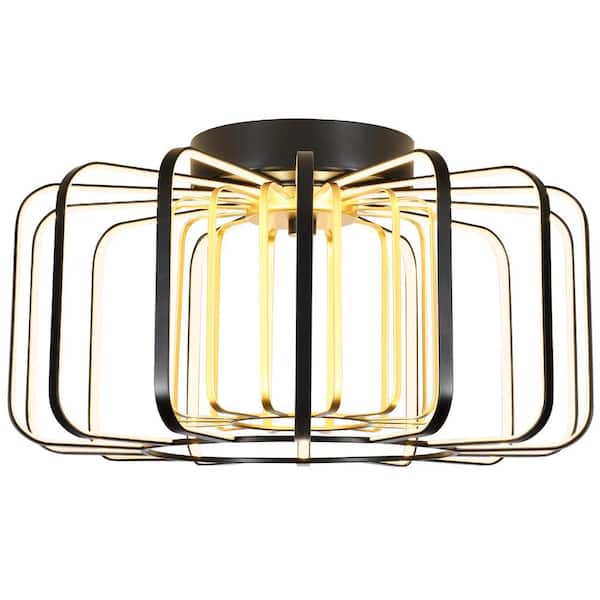 pasentel Modern 15.75 in. 37-Watt Black and Gold Integrated LED Flush Mount Ceiling Light