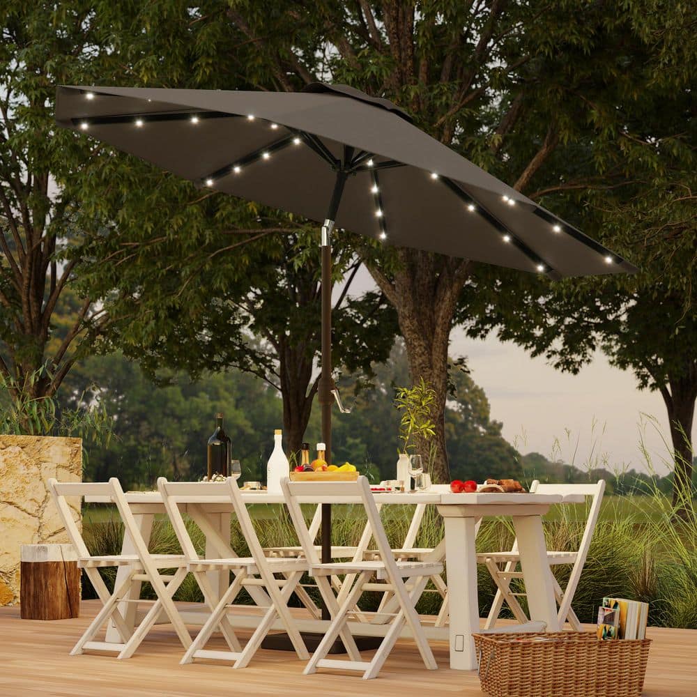 9 ft. Steel Solar Lights Market Patio Umbrella Table Umbrella for Patio and Outdoor With Tilt Button in Taupe price history on PriceWatchPro