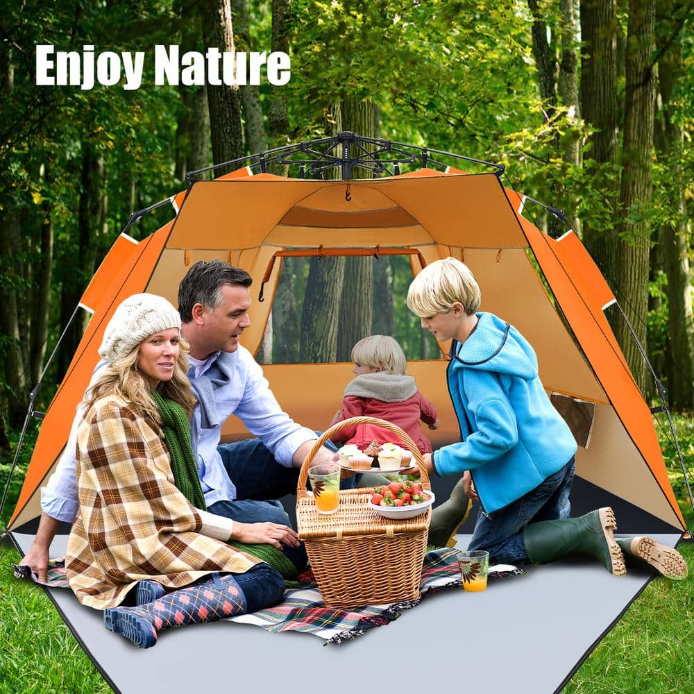 Orange 4-Person Pop-Up Beach Tent with Carry Bag