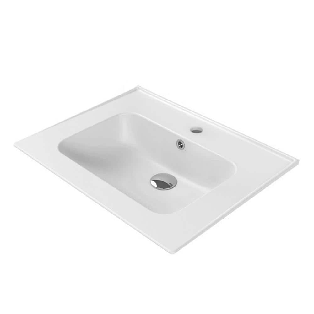 Nameeks Blue Rectangular Wall Mounted Bathroom Sink in White CeraStyle