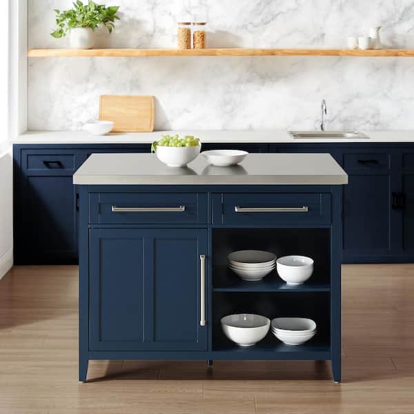 CROSLEY FURNITURE Silvia Navy Stainless Steel 46 in. Kitchen