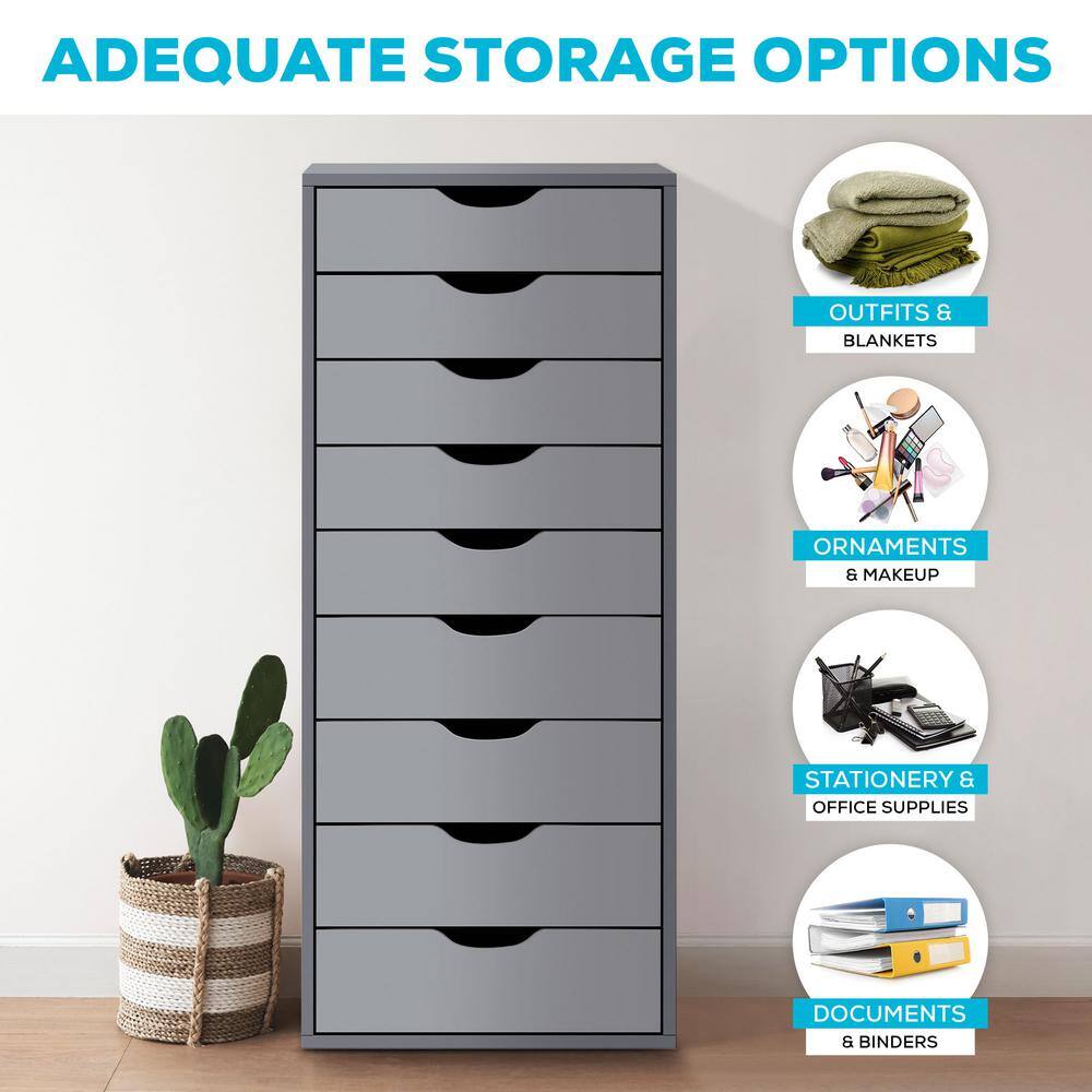 Gray 9-Drawer Office File Storage Cabinet with Casters