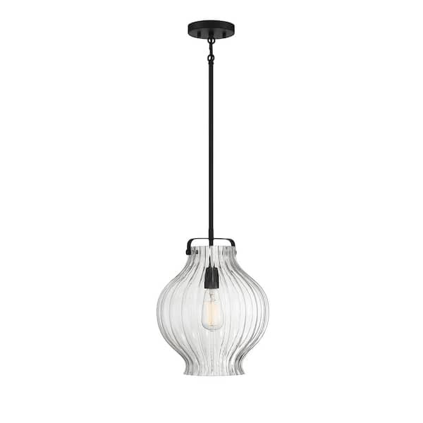 Savoy House 1 Light Matte Black Shaded Pendant Light