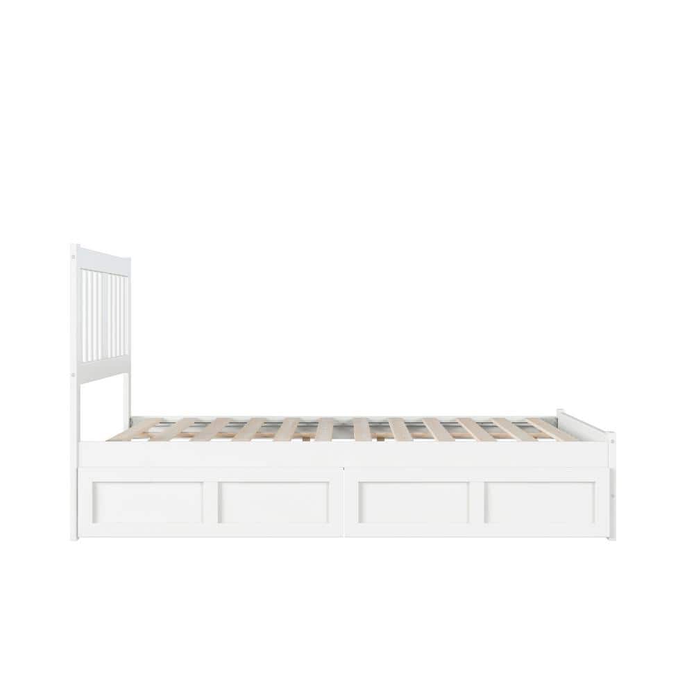 White Full Wood Bed with Headboard and 2 Drawers
