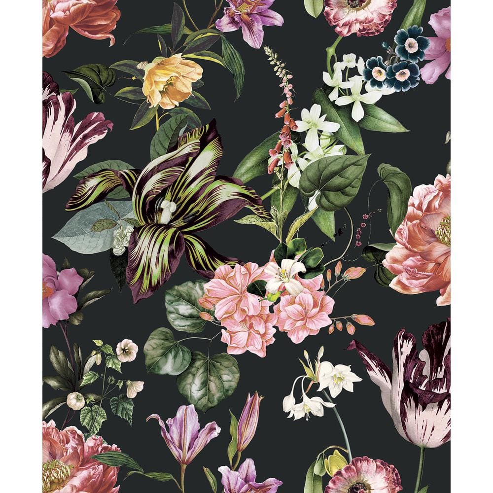 Flora Collection Black Floral Rhapsody Matte Finish Non-Pasted Vinyl on Non