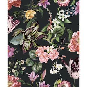 Flora Collection Black Floral Rhapsody Matte Finish Non-Pasted Vinyl on Non-woven Wallpaper Sample