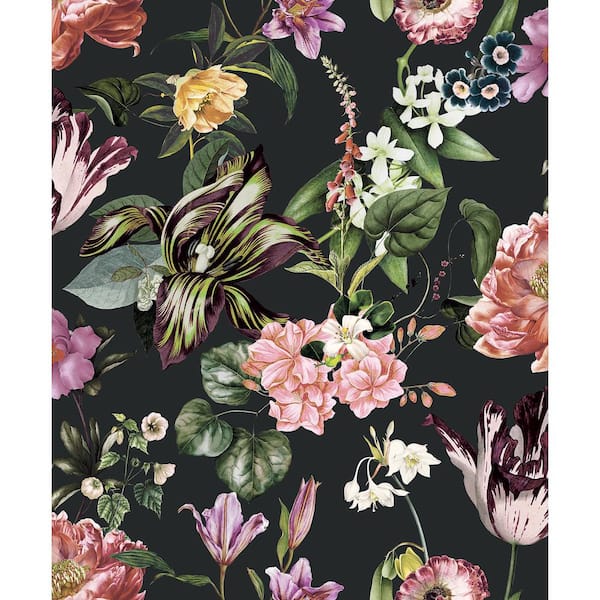 Unbranded Flora Collection Black Floral Rhapsody Matte Finish Non-Pasted Vinyl on Non-woven Wallpaper Sample