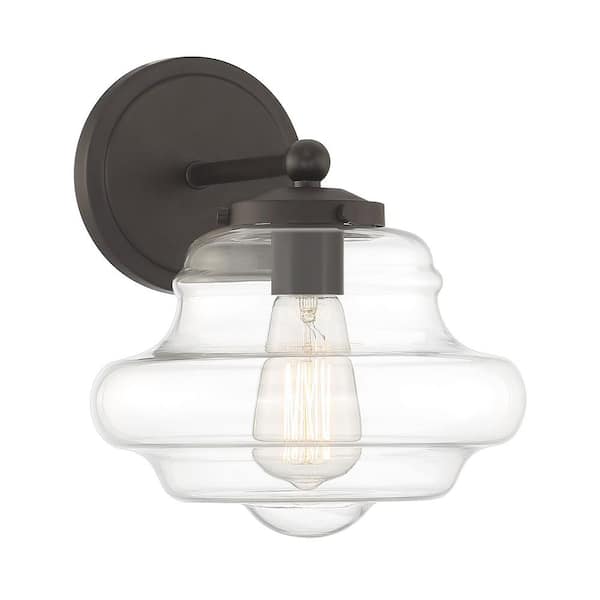 Savoy House Meridian 9 in. W x 10.25 in. H 1-Light Oil Rubbed Bronze Wall Sconce with Clear Glass Shade