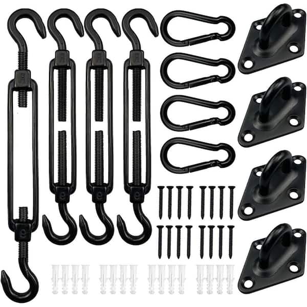 6 in. 304 Stainless Steel Shade Sail Hardware Kit for Triangle and Rectangle Outdoor Sun Shade Sails, Black, 44_Piece