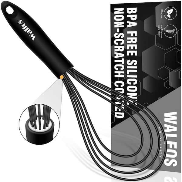Black Silicone Coated Non-Scratch Flat Whisk for Cooking and Baking High Heat Resistant for Nonstick Pans