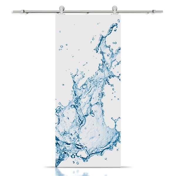 CALHOME 18 in. x 80 in. Artisan Print Series Splash MDF Modern Interior Sliding Barn Door with Hardware Kit