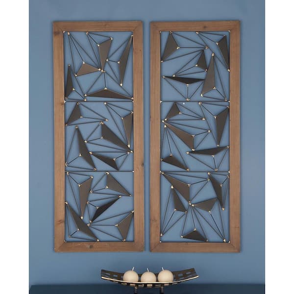 LITTON LANE 39 in. x 15 in. Abstract Triangles Wood and Iron Wall Art