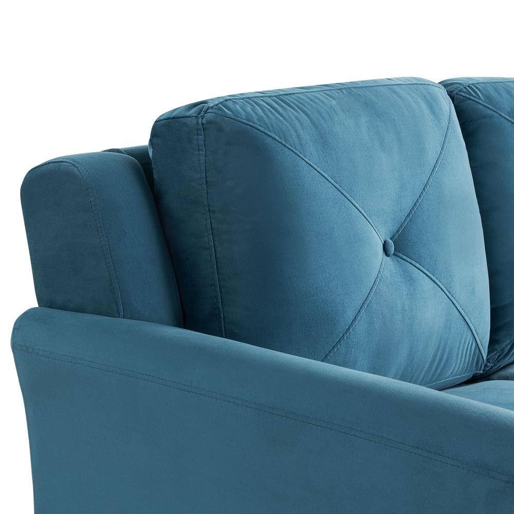 Harper Blue Tufted Microfiber Sofa with Flared Arms
