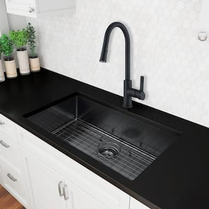 Prestige Series Black PVD Nano 18-Gauge Stainless Steel 30 in. 1-Bowl Undermount Kitchen Sink with Grid and Strainer