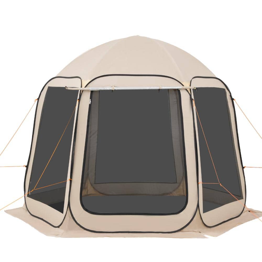 WOQWOQ 10 x 9.2 ft Beige 4-8 Person Pop Up Screen House Tent with