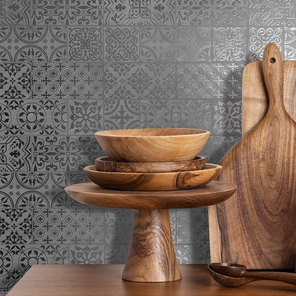8" x 8" Silver Metallic Peel and Stick Wall Tiles