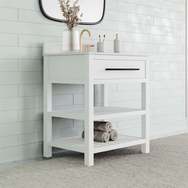 30'' Bathroom Vanity with Sink, Modern Bathroom Cabinet with Towel Rack,  Freestanding Bathroom Vanity with Drawer and Shelves - Bed Bath & Beyond -  38447445