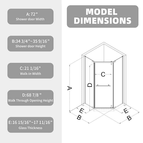 ACE DECOR Corner Shower Enclosure 36 x 72 in. Frameless Neo-Angle