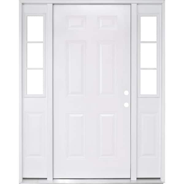 Steves & Sons 64 in. x 80 in. Element Series 6-Panel White Primed Left-Hand 12 in. 3-Lite Sidelites Steel Prehung Front Door