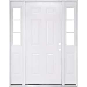 68 in. x 80 in. Element Series 6 Panel White Primed Left Hand Steel Prehung Front Door with 14 in. 3 Lite Sidelites