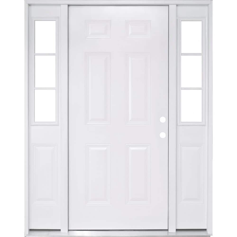 64.5 inch x 82.375 inch Blacksmith 3/4 Oval Lite 2-Panel Prefinished White  Left-Hand Inswing Steel Prehung Front Door with Sidelites and Brickmould