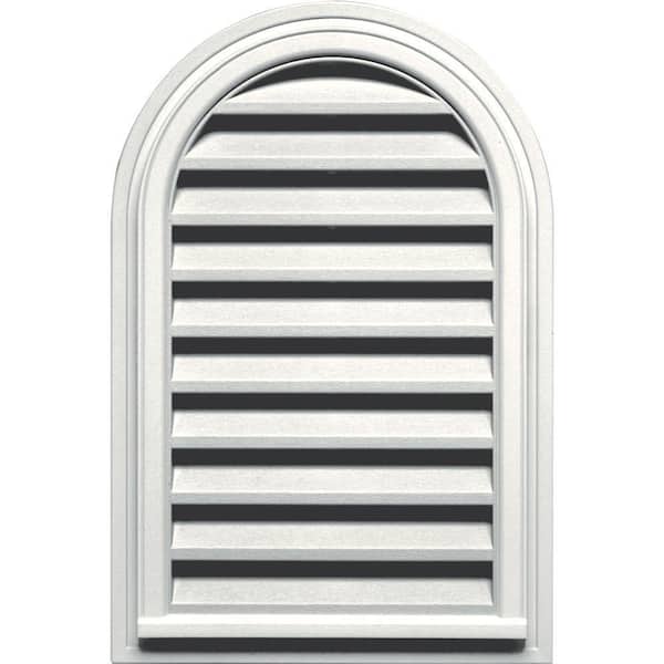 Builders Edge 22 in. x 32 in. Round Top Plastic Built-in Screen Gable Louver Vent #123 White