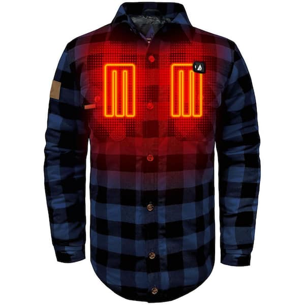 ACTIONHEAT Unisex Small Blue/Black Cotton 5-Volt Heated Work Shirt Jacket