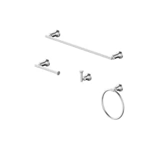 Oswell 4-Piece Bath Hardware Set with 24 in. Towel Bar, TP Holder, Towel Ring and Robe Hook in Chrome