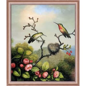 "Ruby Throated Hummingbird" by Martin Johnson Heade Framed Oil Painting Abstract Wall Art 23 in. x 27 in.