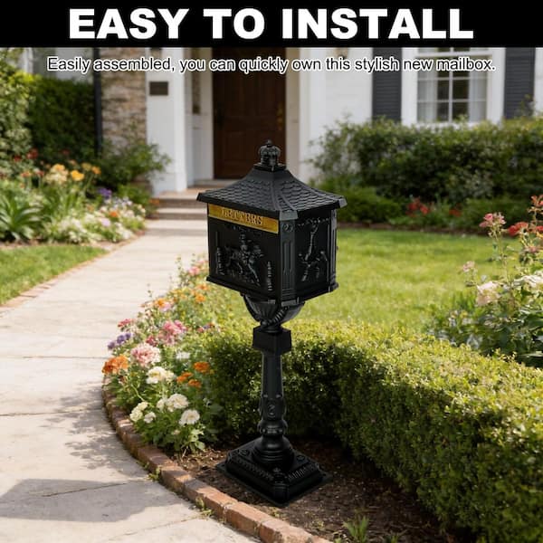 Tatayosi Black Cast Aluminum Mail Box, Outdoor Patio Garden Decor
