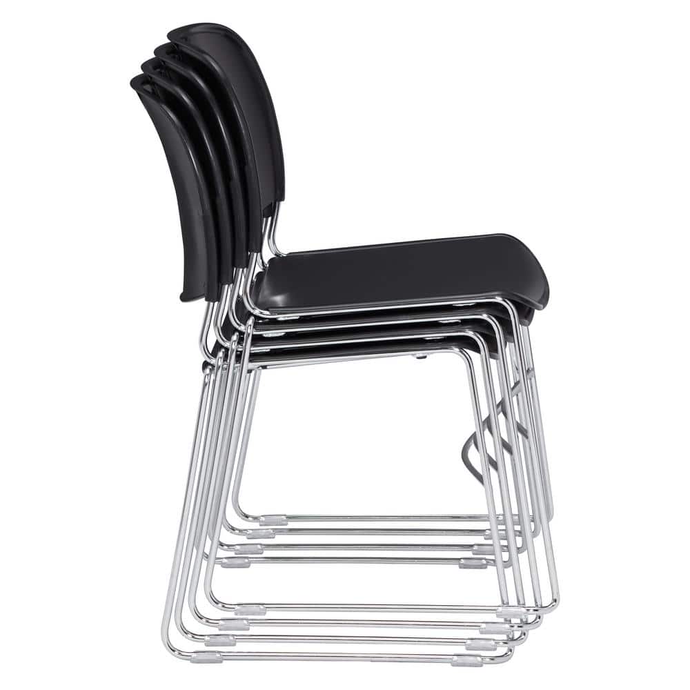 Compact Black Metal Armless Stacking Chair