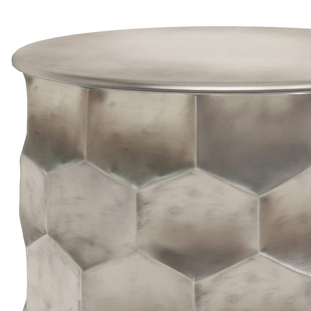 Whitney Antique Silver Round Metal Storage Side Table