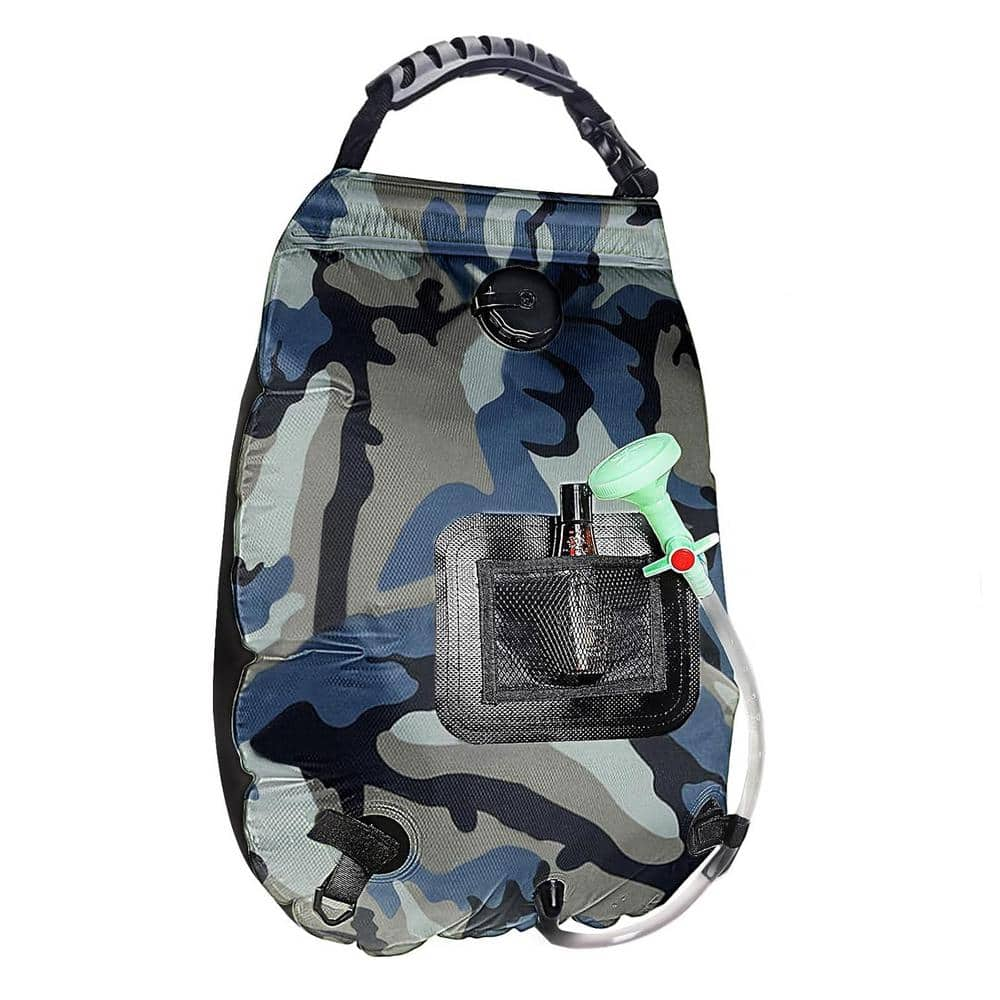 Solar Portable Shower Bag 5-Gallon with Removable Hose and On-Off Switchable Shower Head for Camping in Camouflage -  ITOPFOX, H2PH007OT047