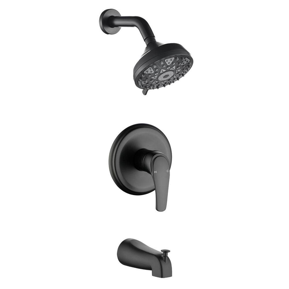 Single Handle 2-Spray Tub and Shower Faucet 2.5 GPM, 5 in. Head Shower with 6 Functions in Matte Black Valve Included price history on PriceWatchPro