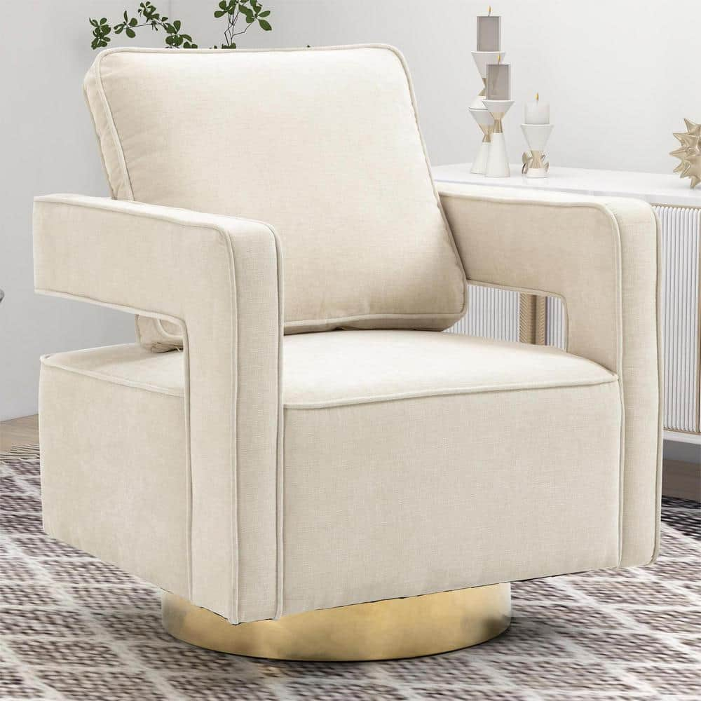 anpport Beige Modern Swivel Open Back Arm Chair with 1-Pillow For ...