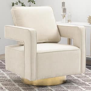 Beige Modern Swivel Open Back Arm Chair with 1-Pillow For Nursery Bedroom Living Room