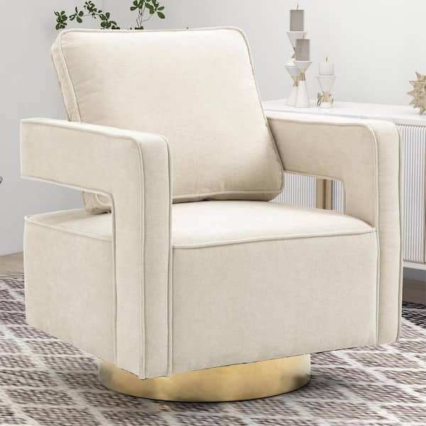 anpport Beige Modern Swivel Open Back Arm Chair with 1-Pillow For Nursery Bedroom Living Room