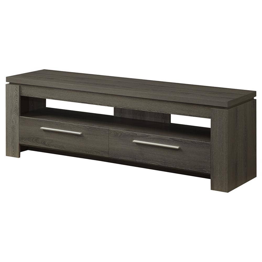 Gray Weathered Wood TV Stand with Cabinet and Drawers